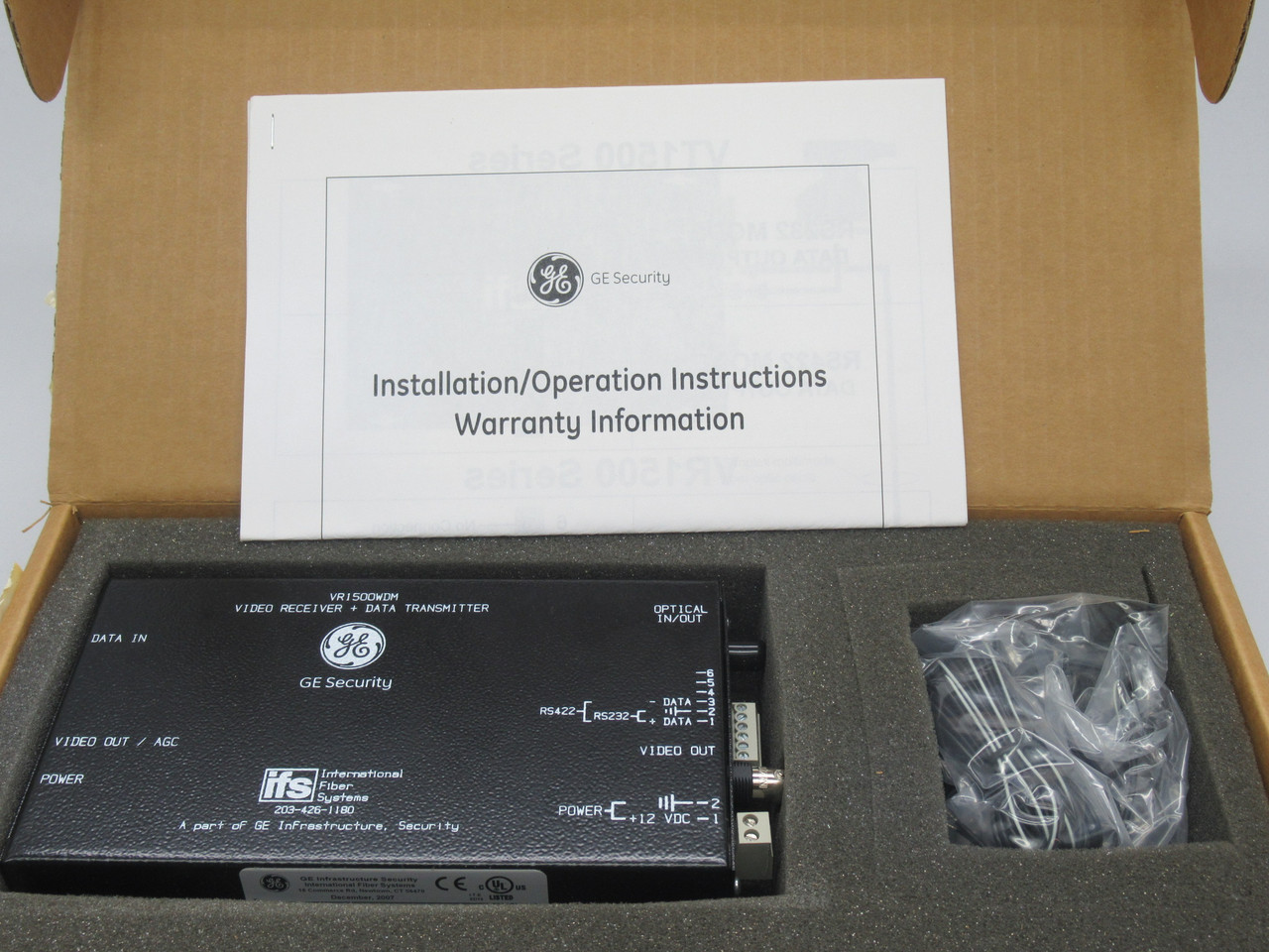 GE Security VR1500WDM Video Receiver/Data Transmitter 12VDC C/W Power Supply NEW