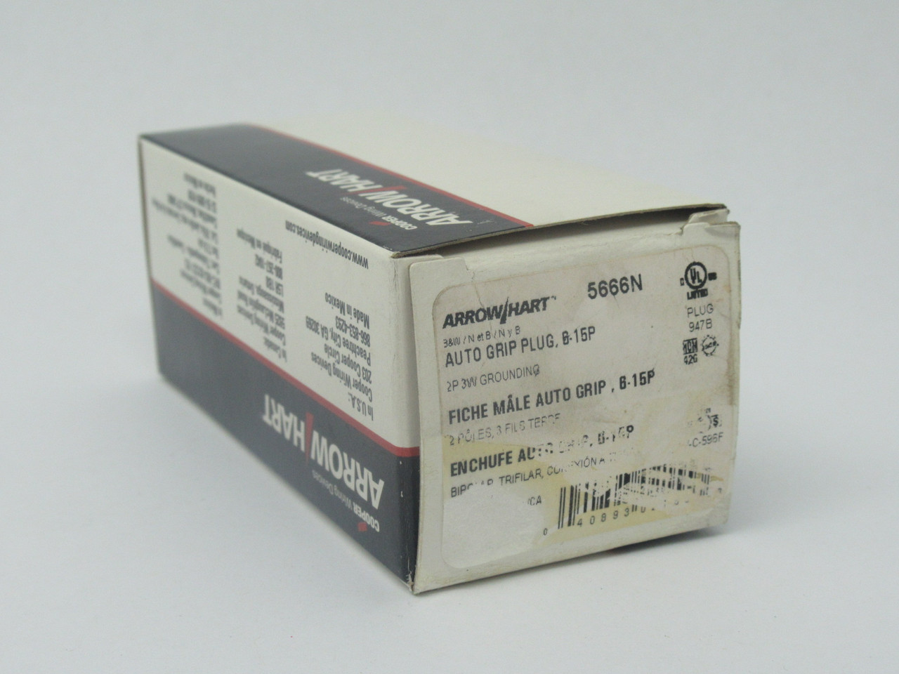 Cooper Arrow Hart 5666N Auto Grip Straight Blade Plug 15A 250VAC 3W 2P NEW