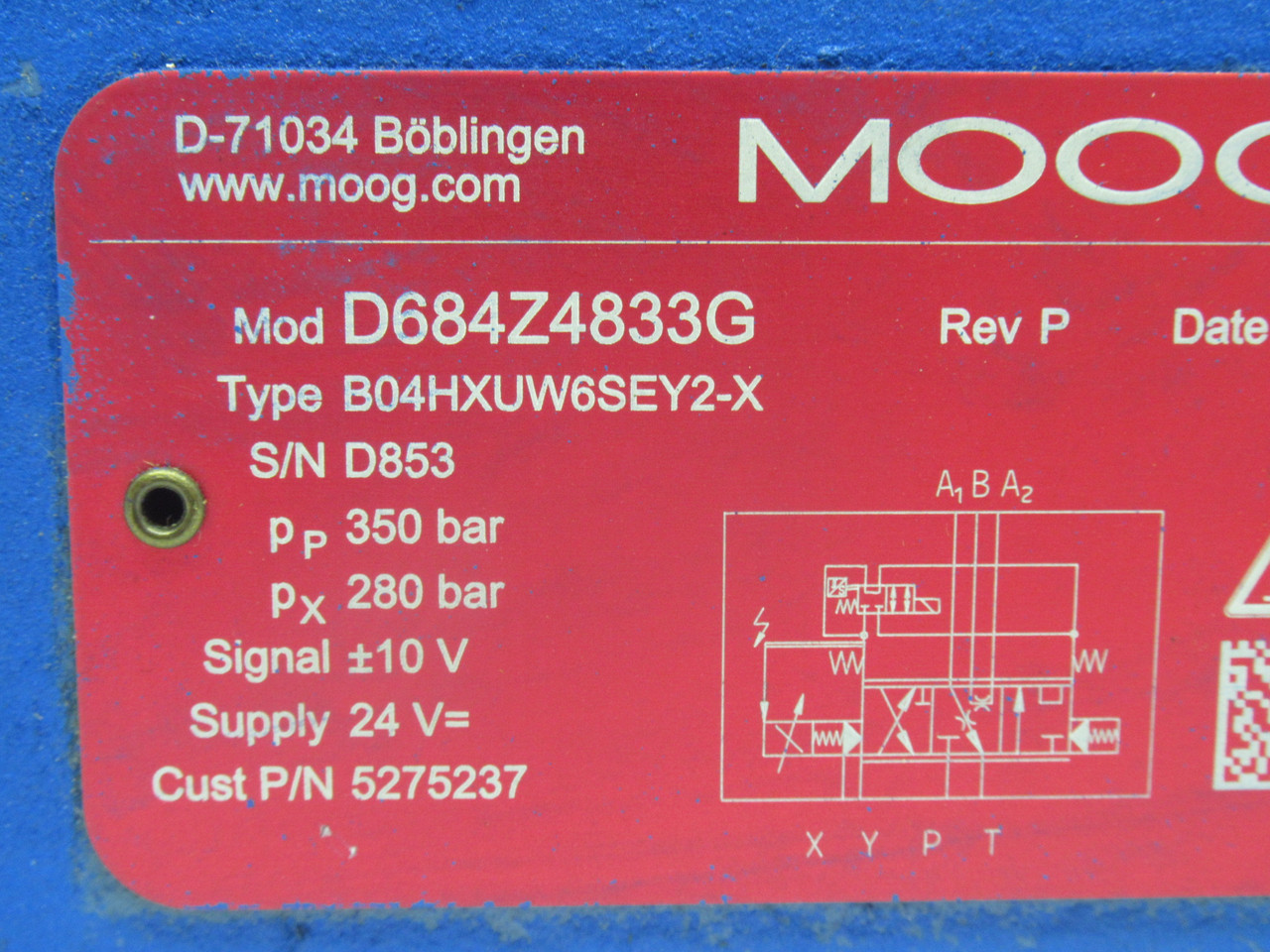 Moog D684Z4833G Proportional Control Valve 24VDC 280/350 bar USED