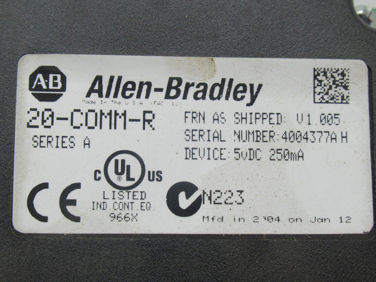 Allen-Bradley 20-COMM-R Remote I/O Adapter Ser. A 5VDC 250mA USED