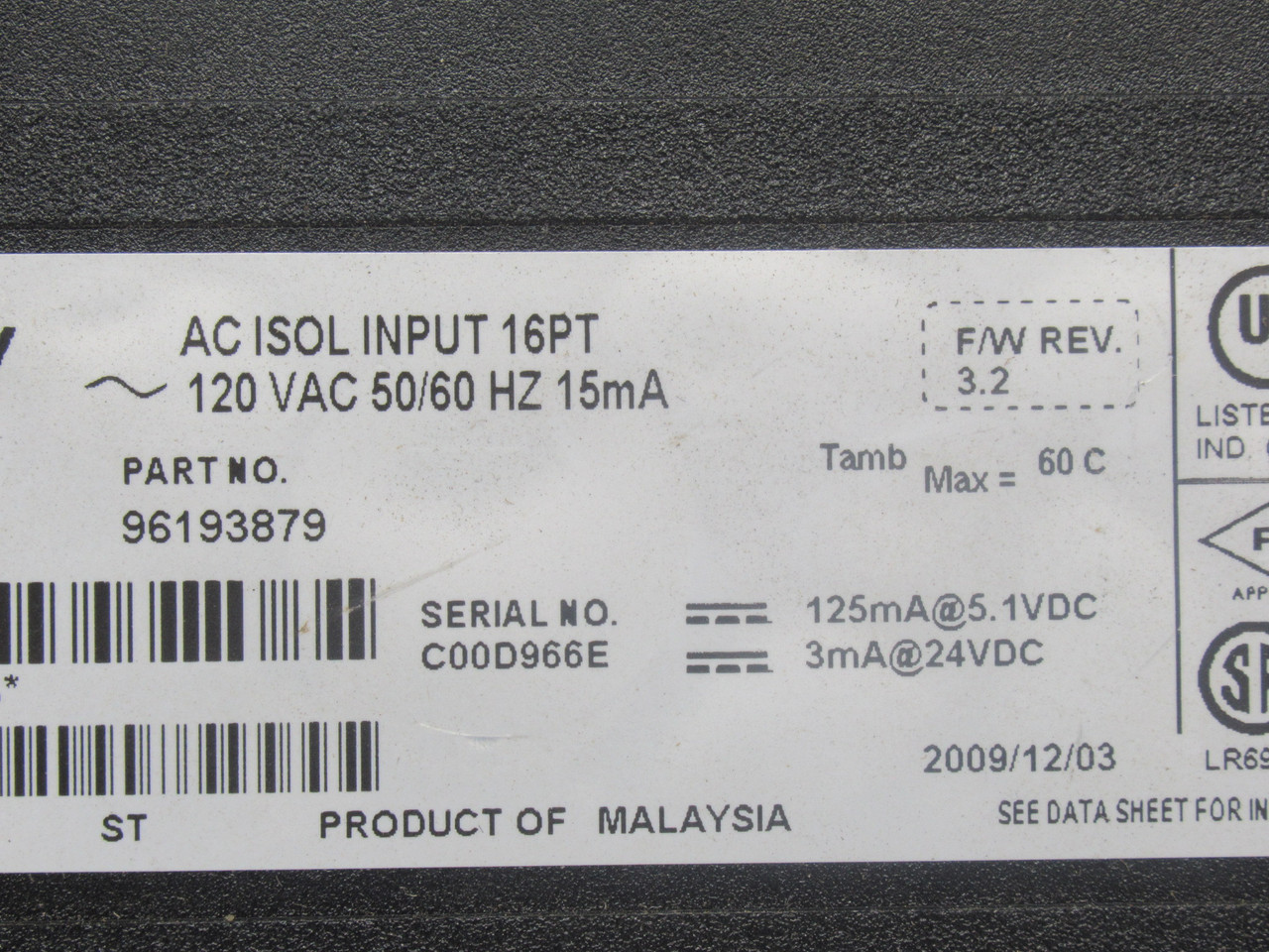 Allen-Bradley 1756-IA16I Ser. A AC Isol Input Module 120VAC 50/60Hz 15mA USED