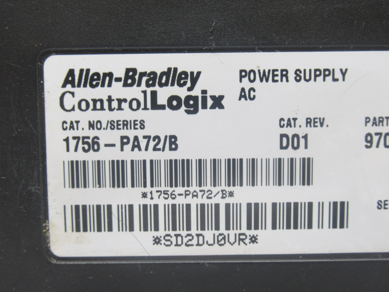 Allen-Bradley 1756-PA72 Ser. B ControlLogix AC Power Supply USED