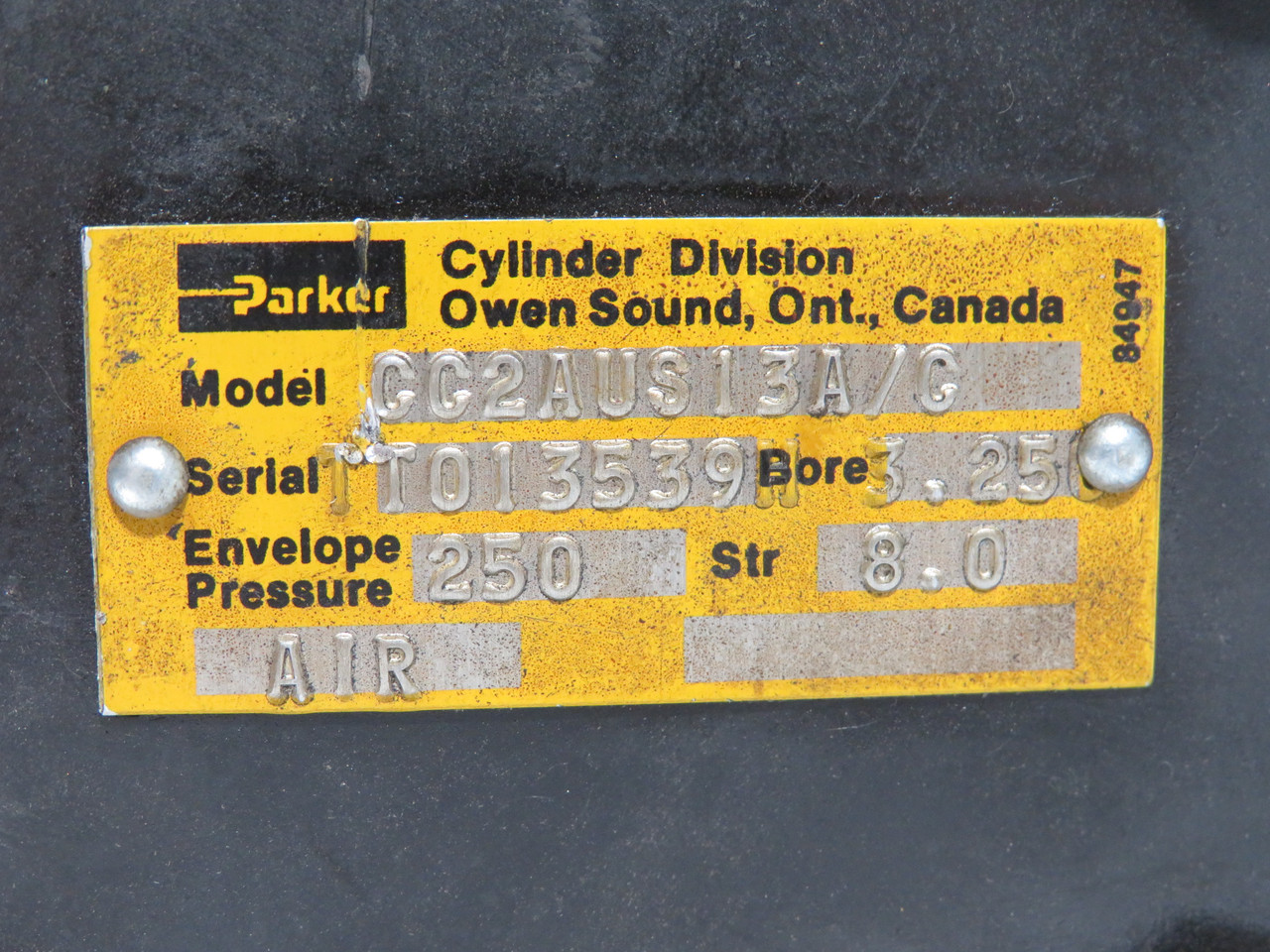 Parker CC2AUS13A/C Air Cylinder 3.25" Bore 8.0" Stroke 250 psi USED