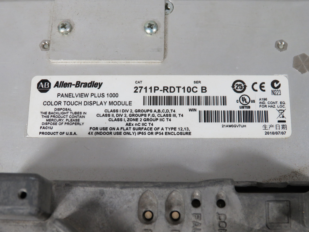 Allen-Bradley 2711P-RDT10C PanelView Plus Display Module 10.4" Color USED