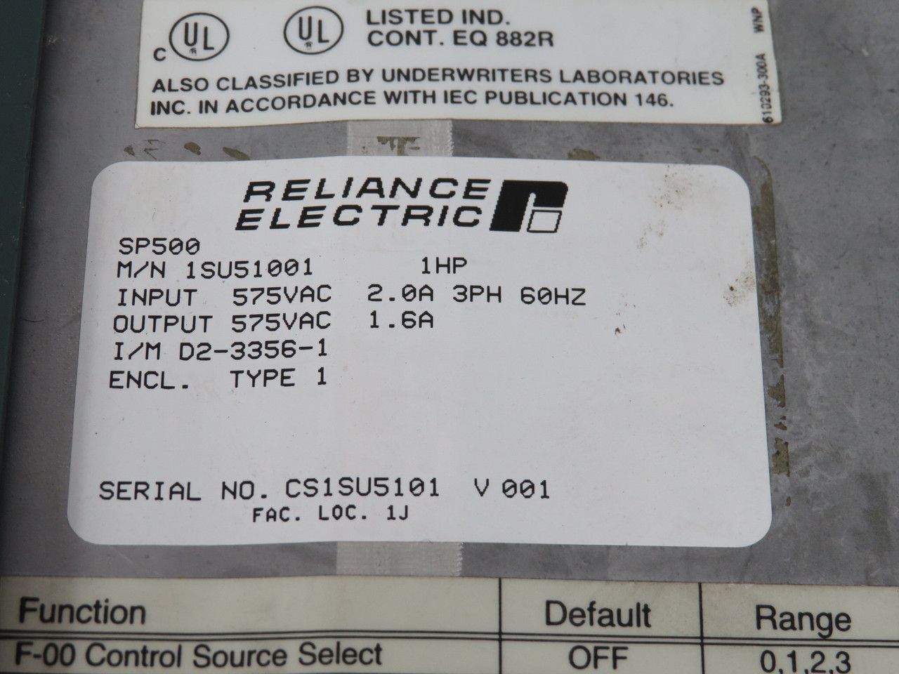 Reliance Electric 1SU51001 SP500 AC Controller 1HP 575V 1.6A Output USED