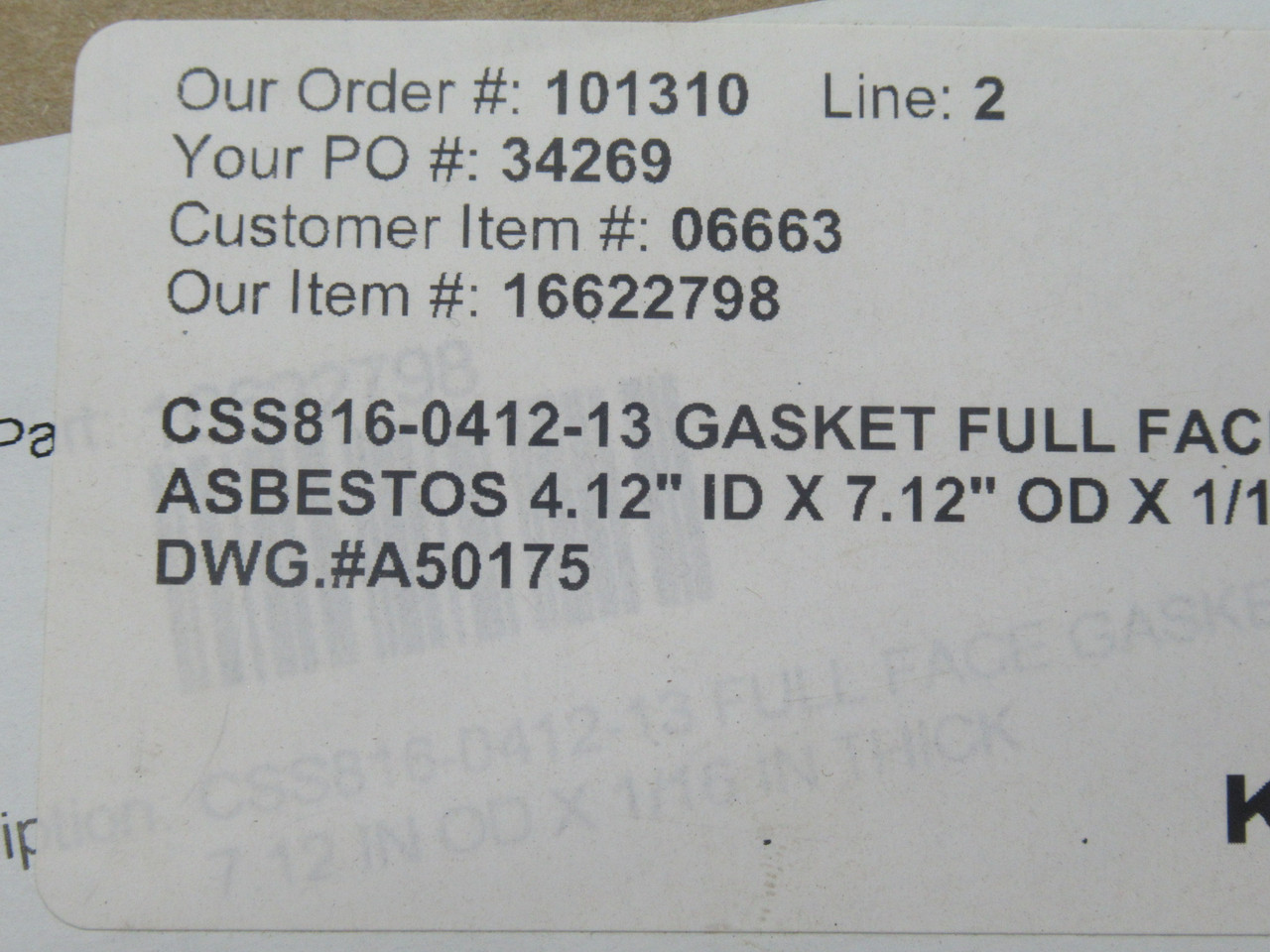 Kadant Johnson CSS816-0412-13 Full Face Gasket 4.12"ID 7.12"OD Lot of 4 NEW