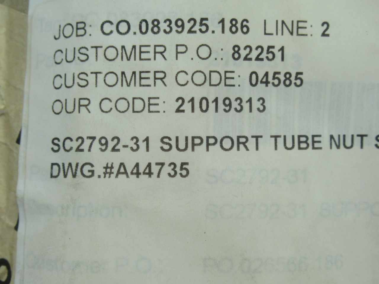 Kadant Johnson SC2792-31 Support Tube Nut Super B *RIPPED PACKAGE* NEW