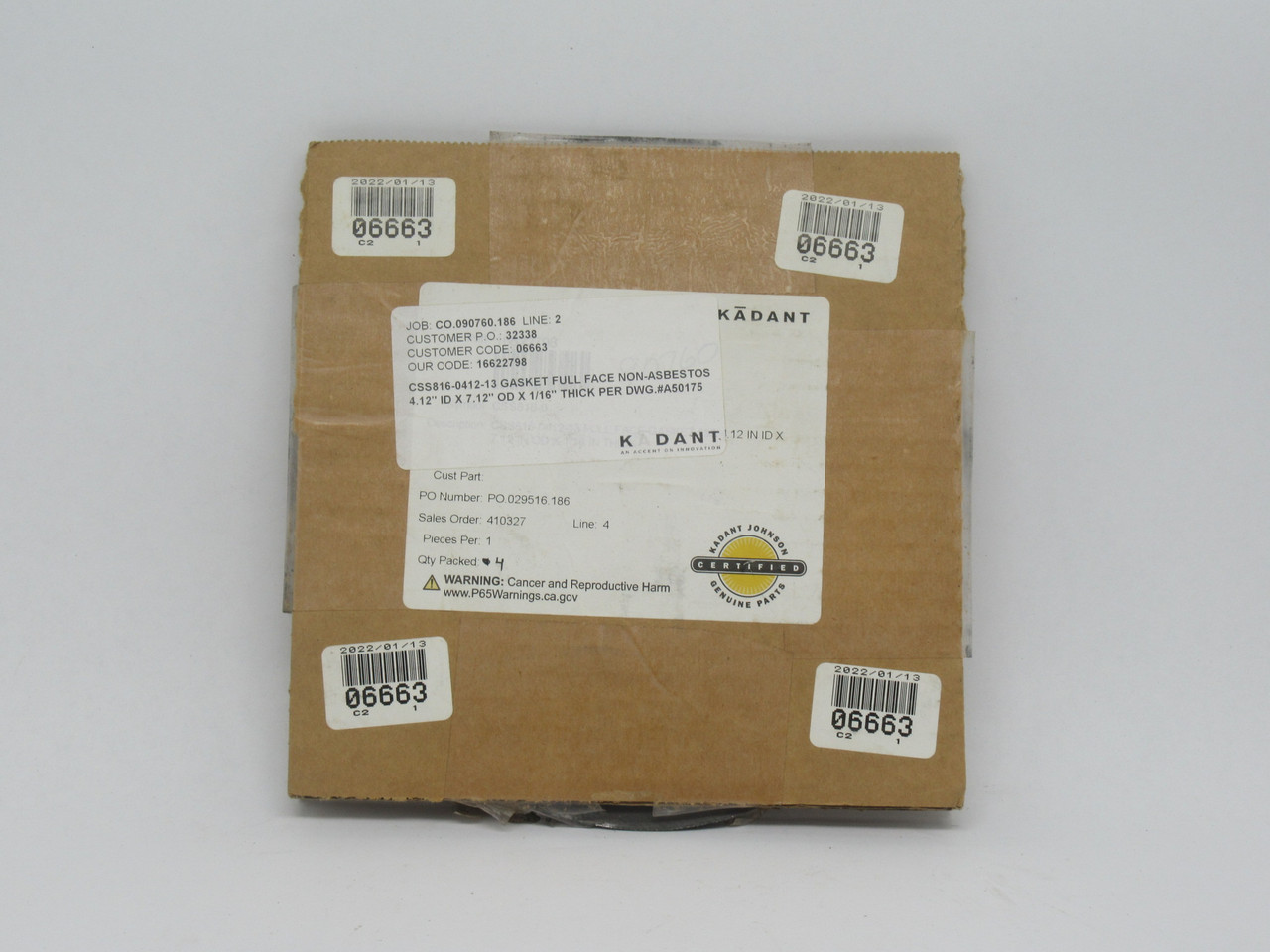 Kadant Johnson CSS816-0412-13 Full Face Gasket 4.12"ID 7.12"OD 0.0625"T NEW