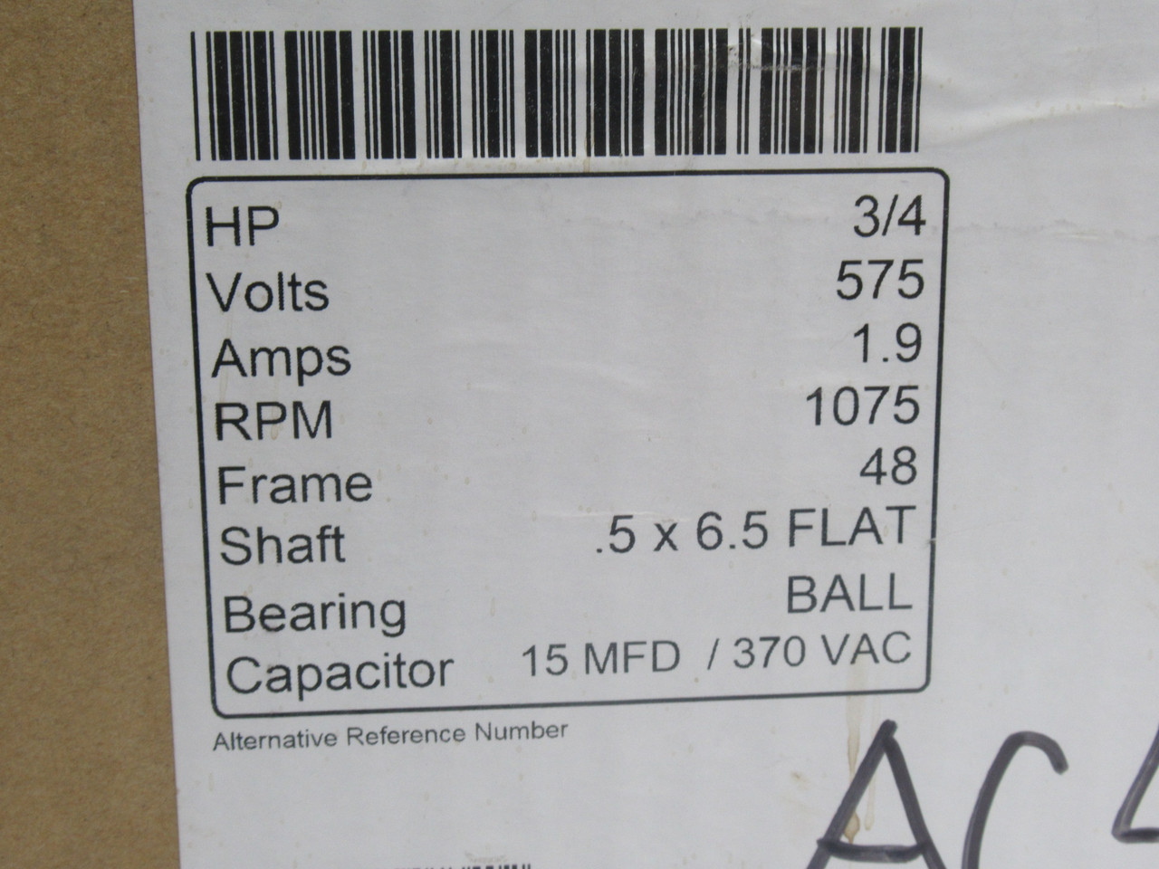 Century 5FE1076SV1 3/4HP 1075RPM 575V 48 TEAO 1PH 1.9A 60Hz NEW