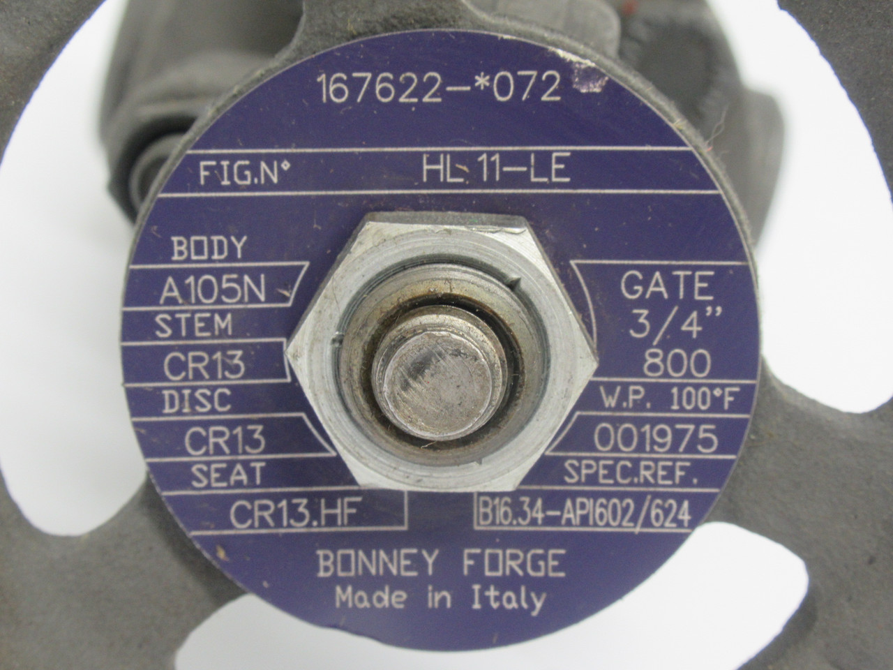 Bonney Forge HL11-LE Bonnet Gate Valve 3/4" Class 800 1975 psig USED