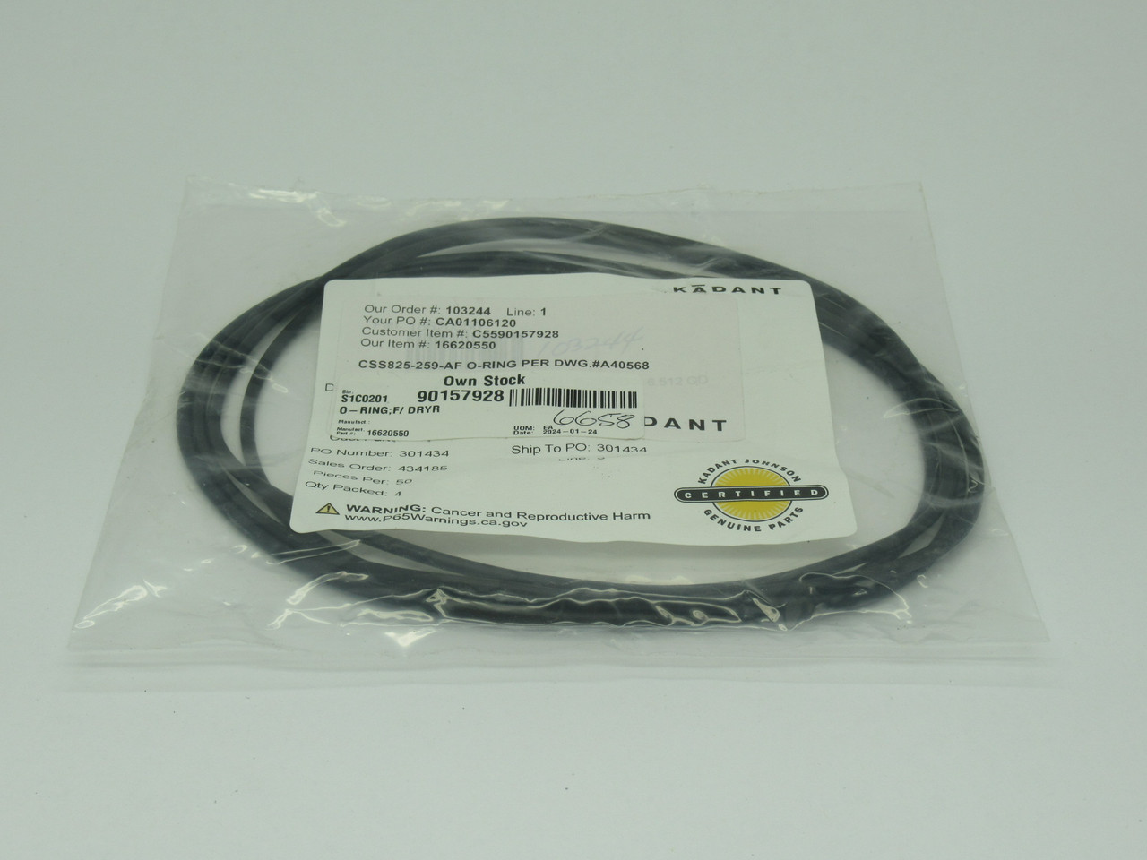 Kadant Johnson CSS825-259-AF O-Ring 6.234" ID 6.512" OD 4-Pack NWB