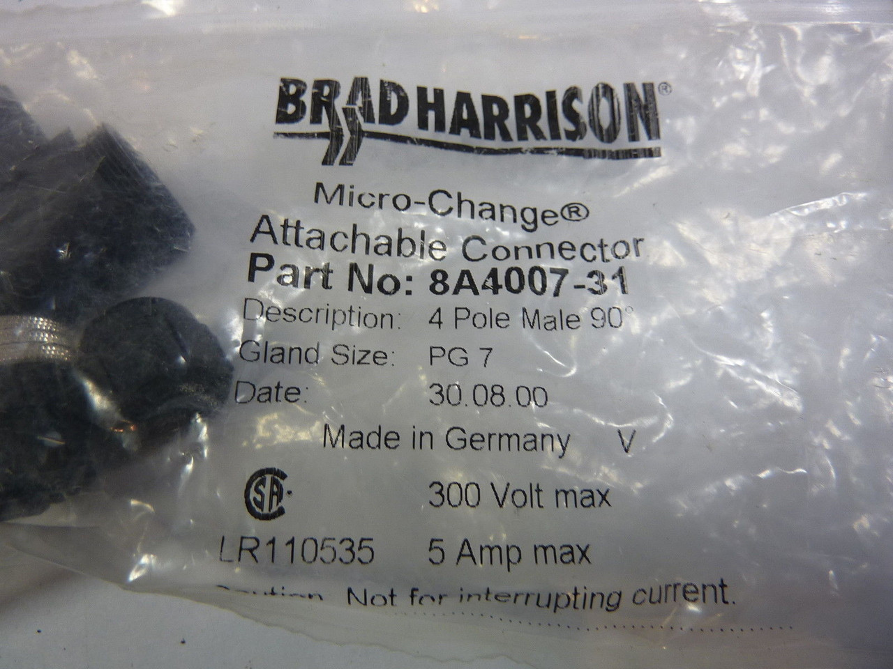 Brad Harrison 8A4007-31 Connector 4 Pin NEW