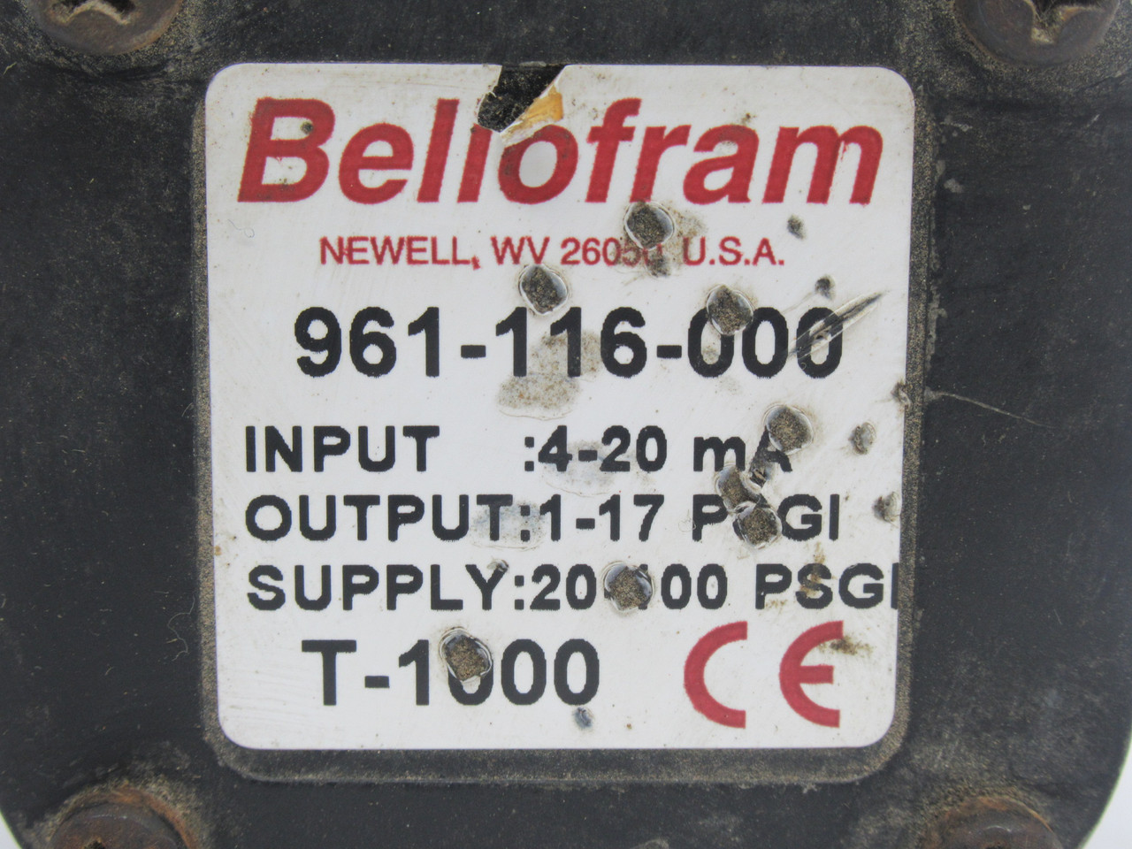 Bellofram 961-116-000 Pressure Transducer 1/4" 1-17 psig 4-20mA USED