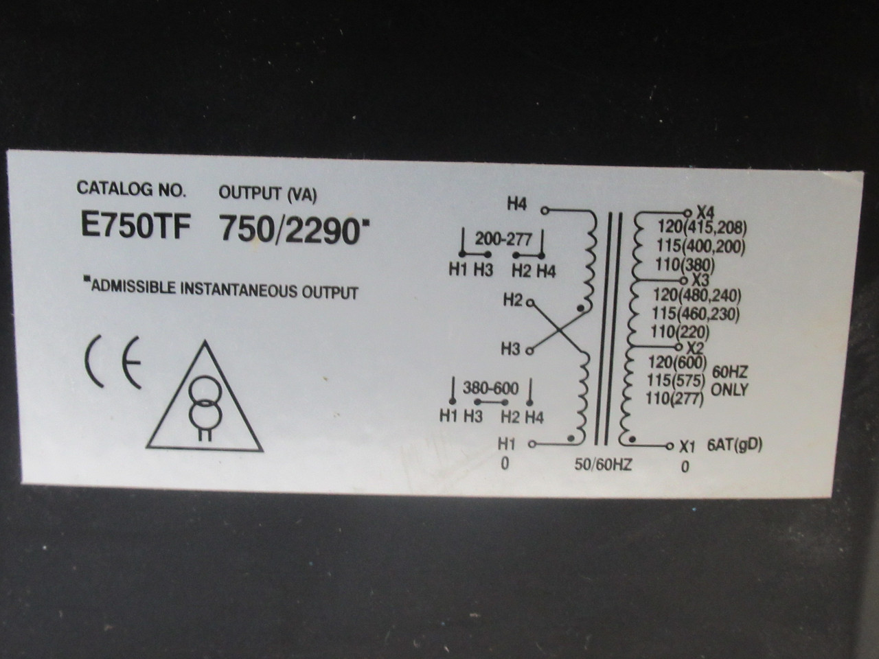 EGS E750TF Industrial Control Transformer 750VA Pri 200-277/380-600V USED