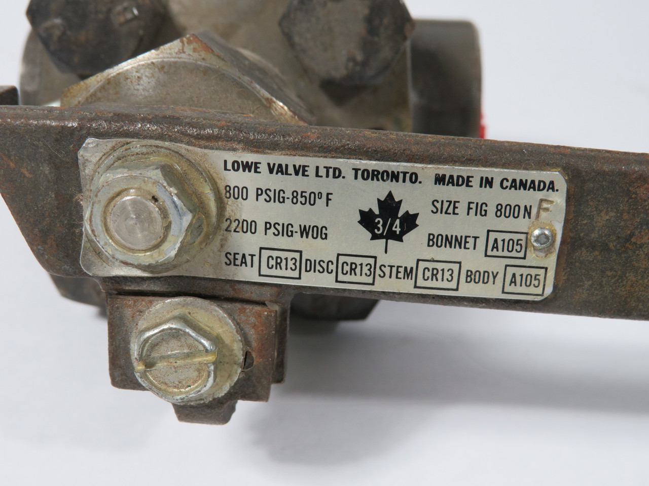 Lowe Valve 800NF Lever Gate Valve 3/4" NPT 2200 psig-WOG 800 psig@850°F USED