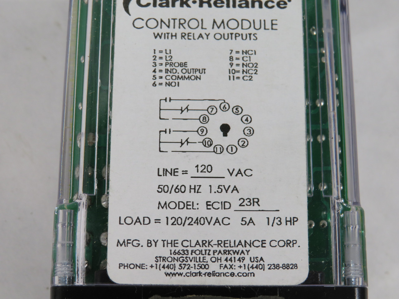 Clark-Reliance ECID-23R Control Relay 120V 50/60Hz 1.5VA 5A@120/240V 1/3HP NOP