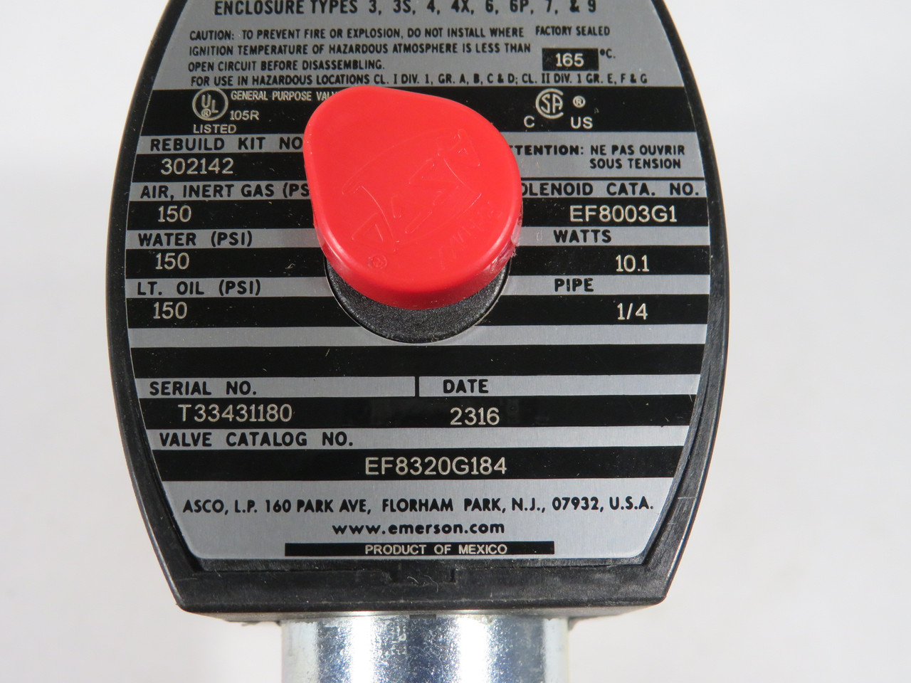 Asco EF8320G184 Solenoid Valve 1/4" NPT 120V@60Hz 110V@50Hz SHELF WEAR NOP