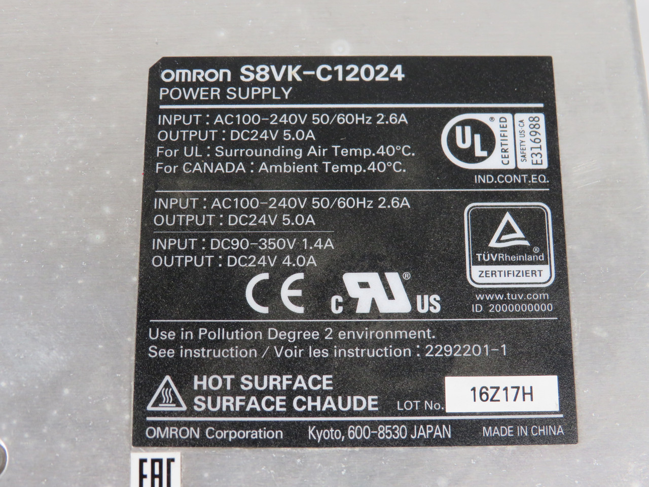 Omron S8VK-C12024 Power Supply 120W 24VDC 5A (AC Input) 4A (DC Input) USED