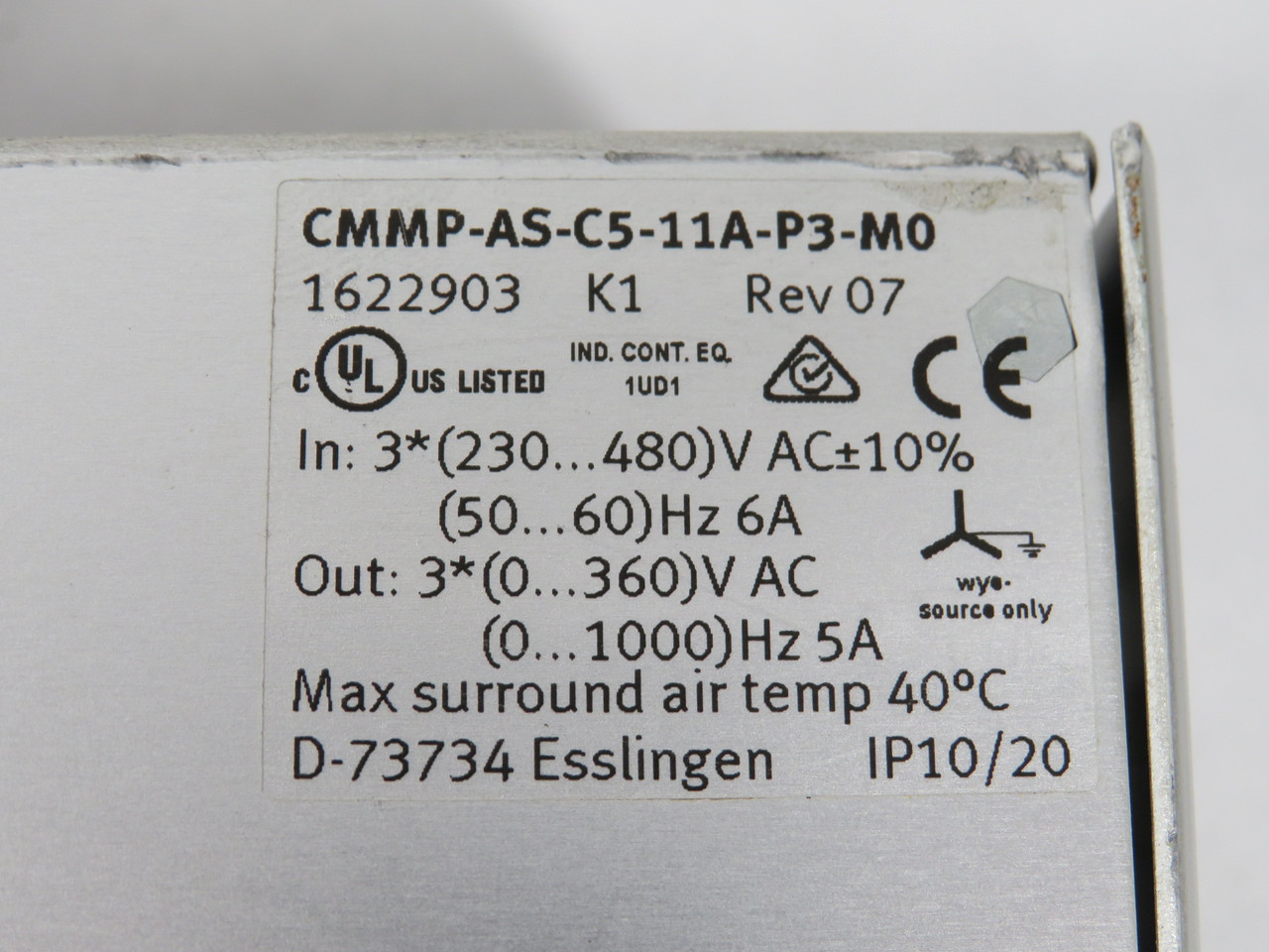 Festo 1622903 CMMP-AS-C5-11A-P3-M0 Motor Controller 3Ph 0-360V SHELF WEAR NOP