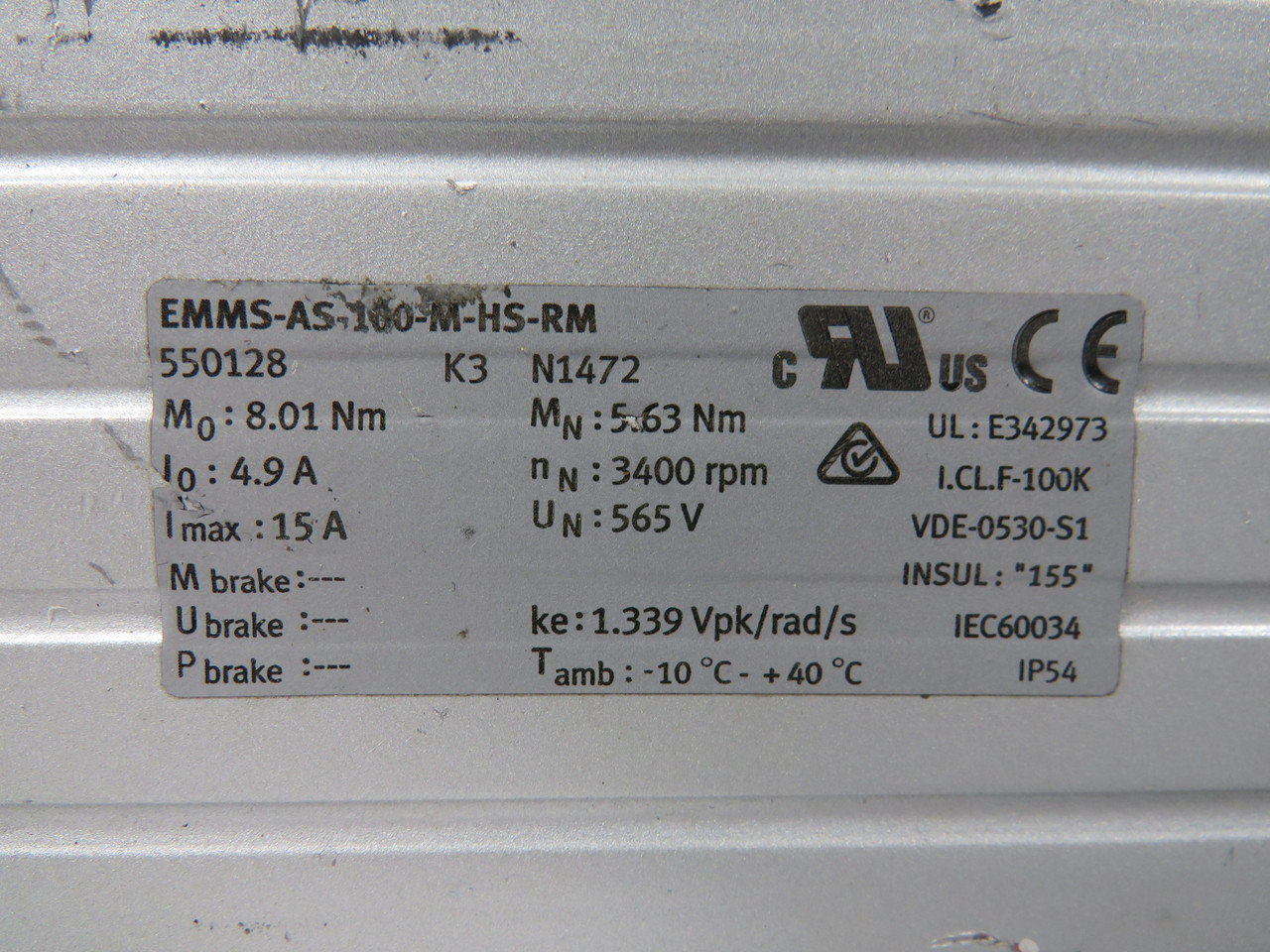 Festo 550128 EMMS-AS-100-M-HS-RM Servo Motor 3400RPM 565V 8.01Nm SHELF WEAR NOP