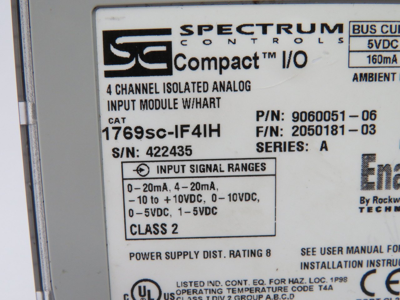 Spectrum Controls 1769sc-IF4IH Isolated Analog Input Module NO TERMINAL USED