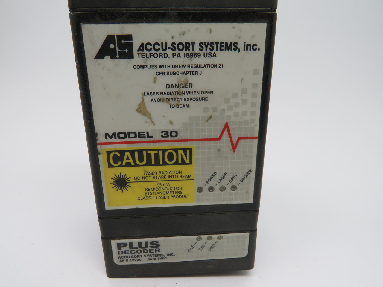 Accu-sort Systems Inc Model  30 Laser Barcode Scanner 12VDC USED