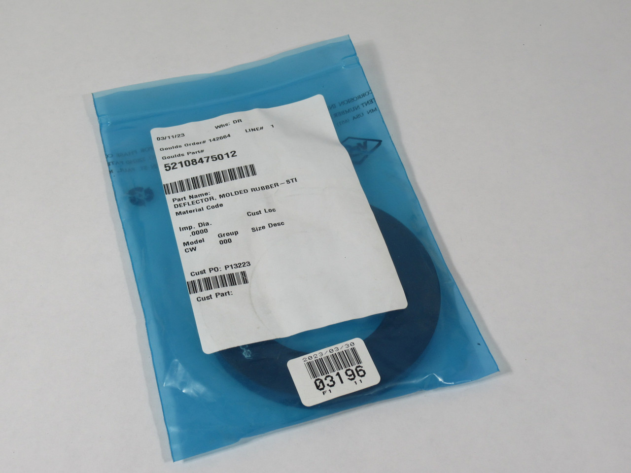 Goulds 52108475012 Molded Rubber Deflector 4-3/4" OD 2-3/4" ID NWB