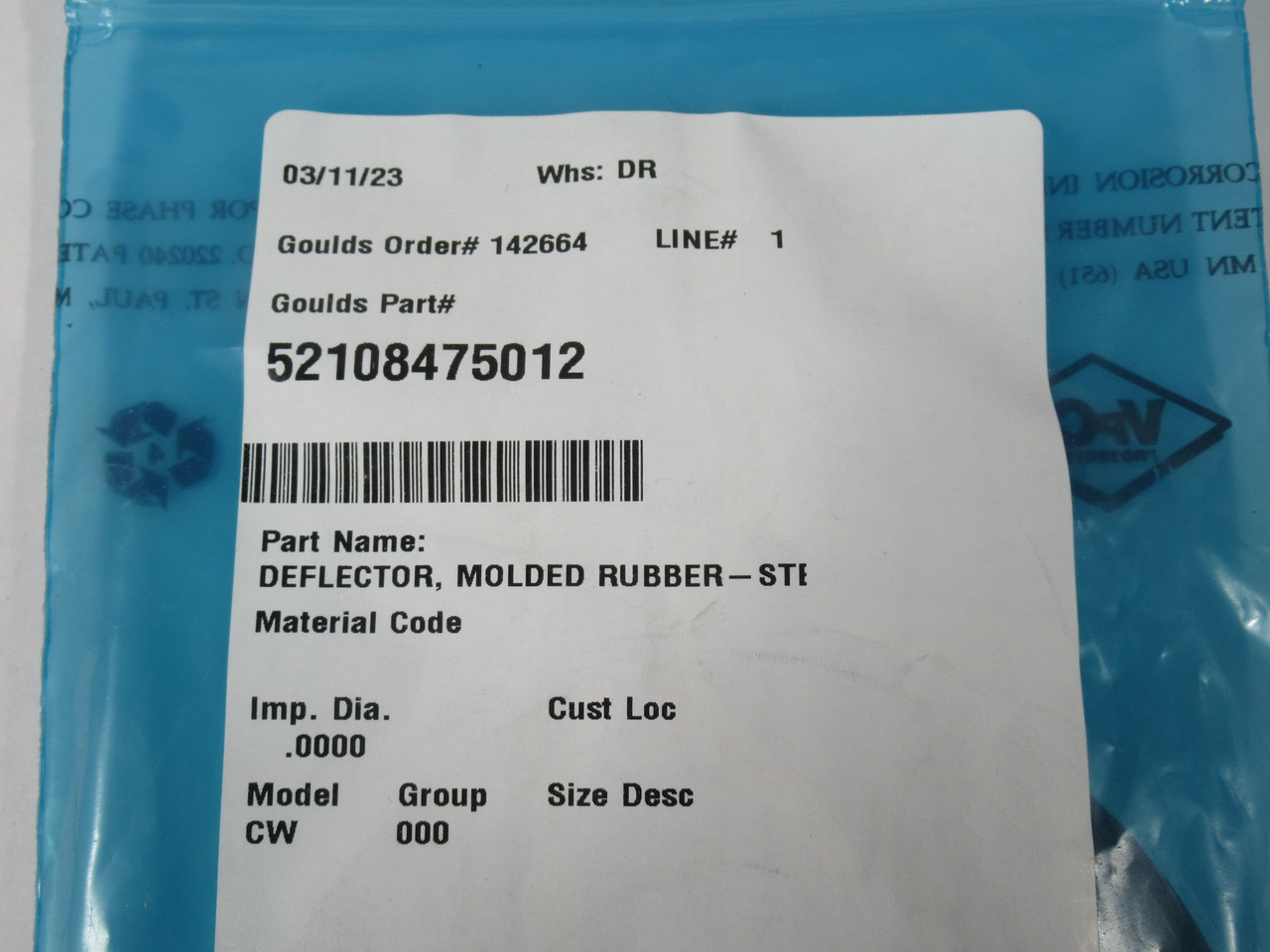 Goulds 52108475012 Molded Rubber Deflector 4-3/4" OD 2-3/4" ID NWB