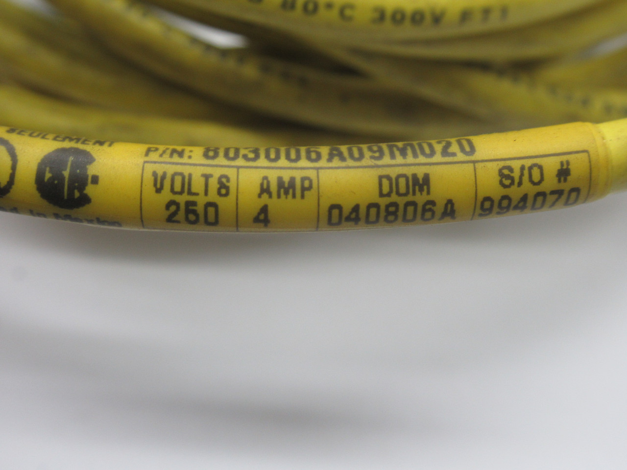 Brad Harrison 803006A09M020 Cordset 3Pin 4A 250V 2M USED
