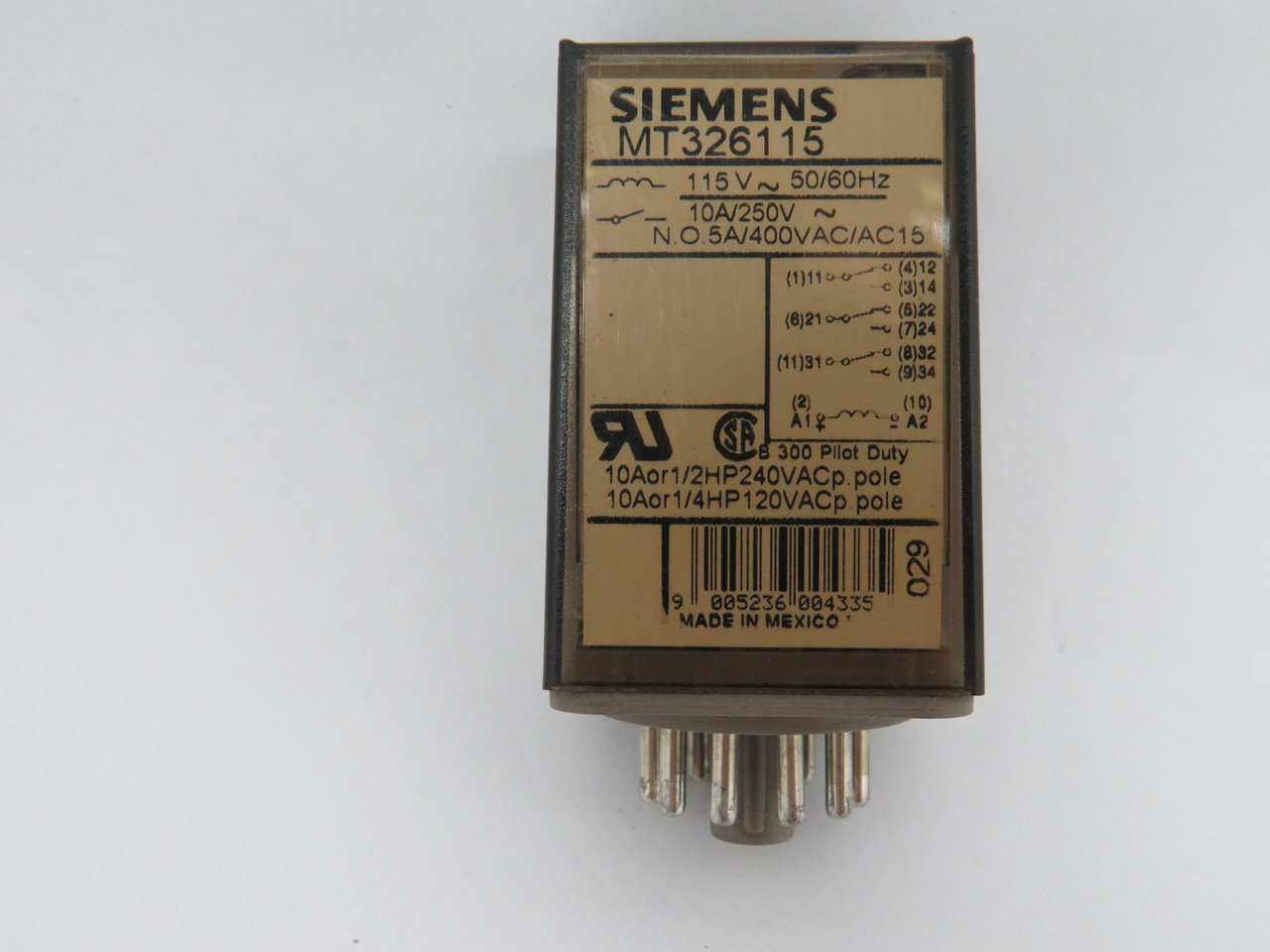 Siemens MT326115 Cube Relay 115VAC 50/60Hz 10A@250VAC 1NO USED