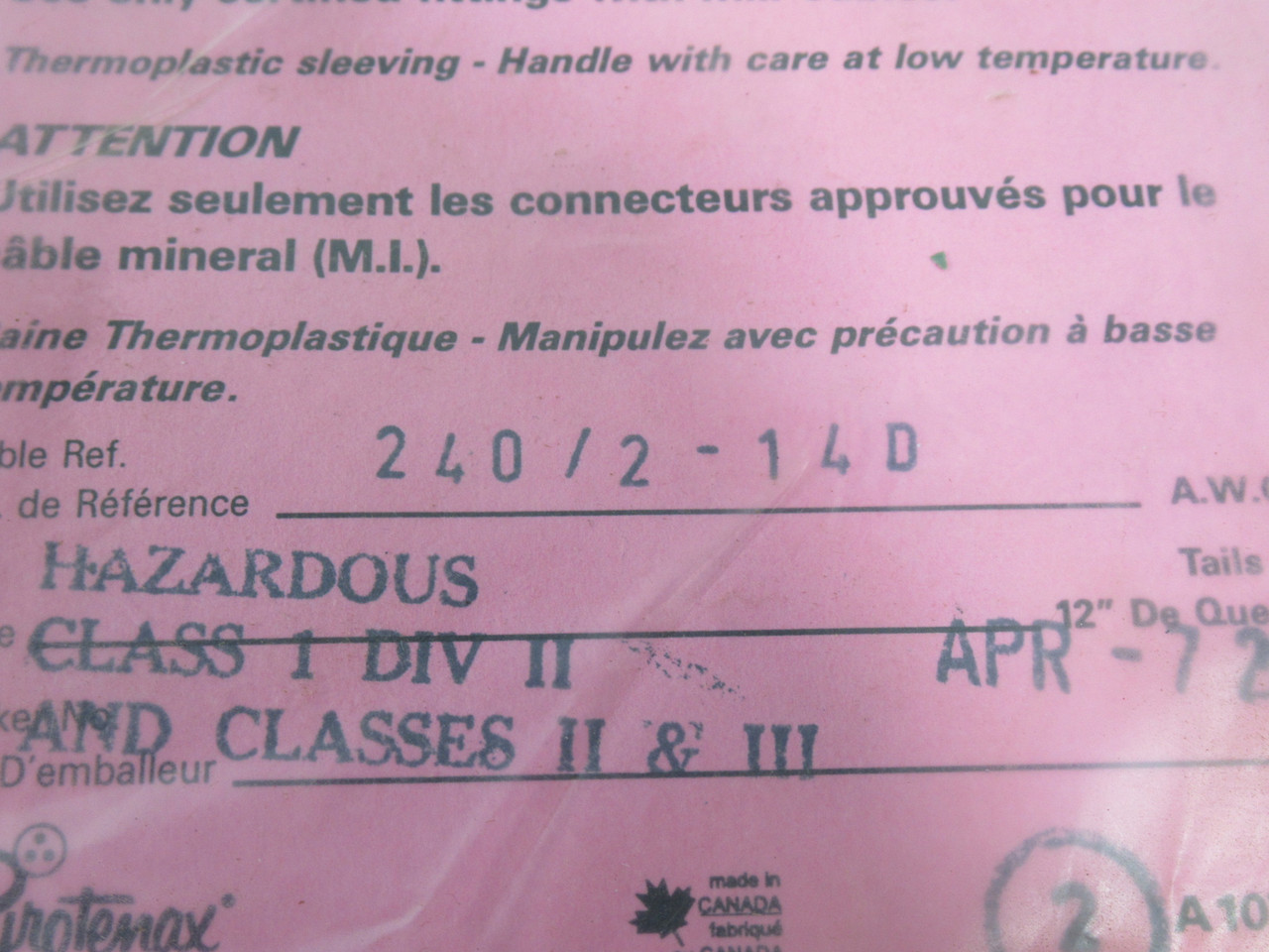 Pyrotenax 240/2-14D Termination Kit 12" Tails NWB