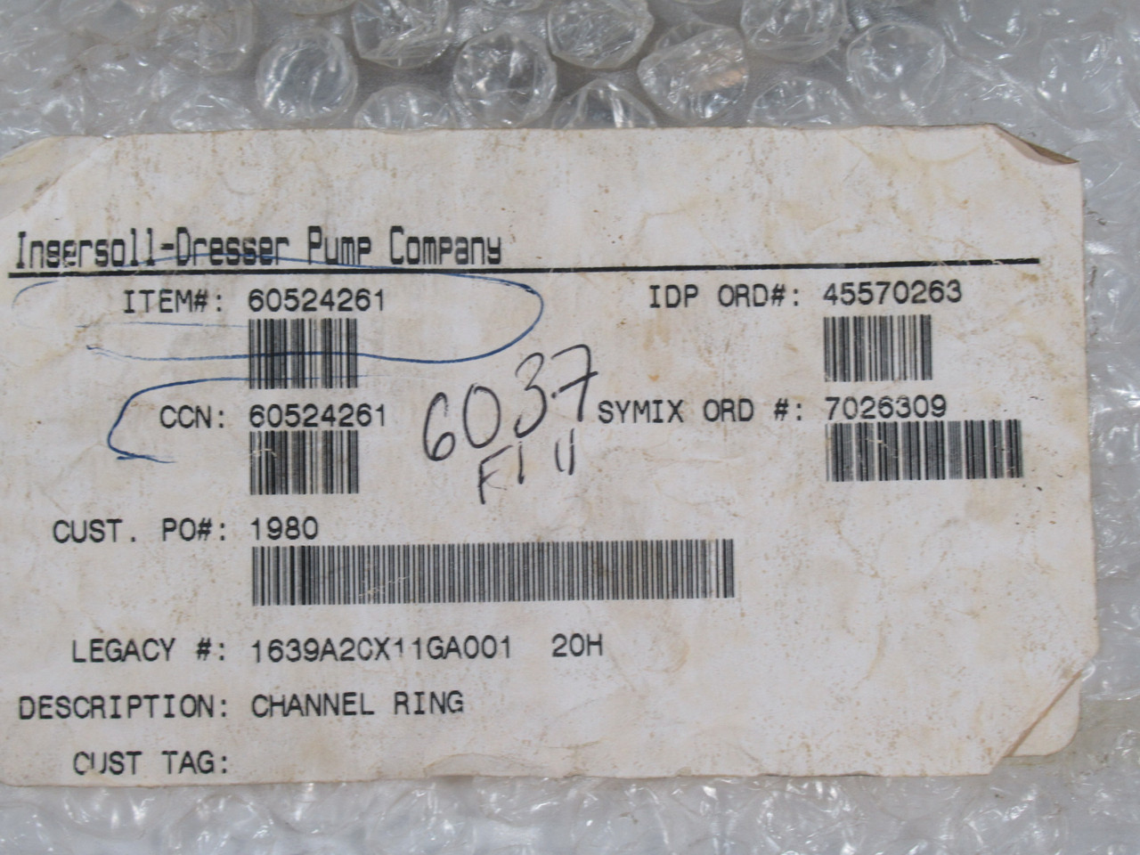 Ingersoll-Dresser 605242-61 Channel Ring 5-1/2" OD 2-1/2" ID NOP