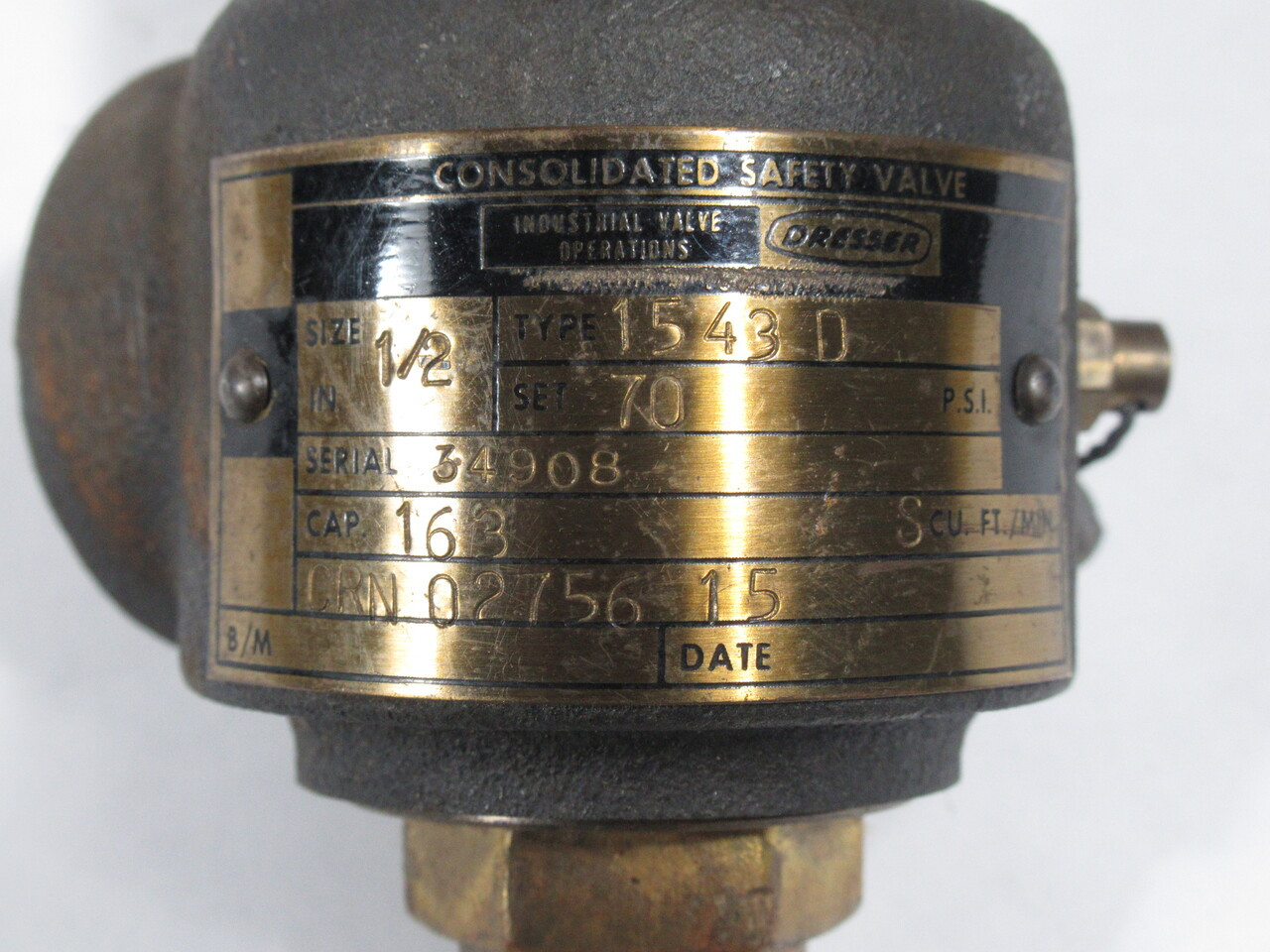 Dresser 1543D Consolidated Safety Valve 1/2" NPT 70 psi MINOR RUST USED