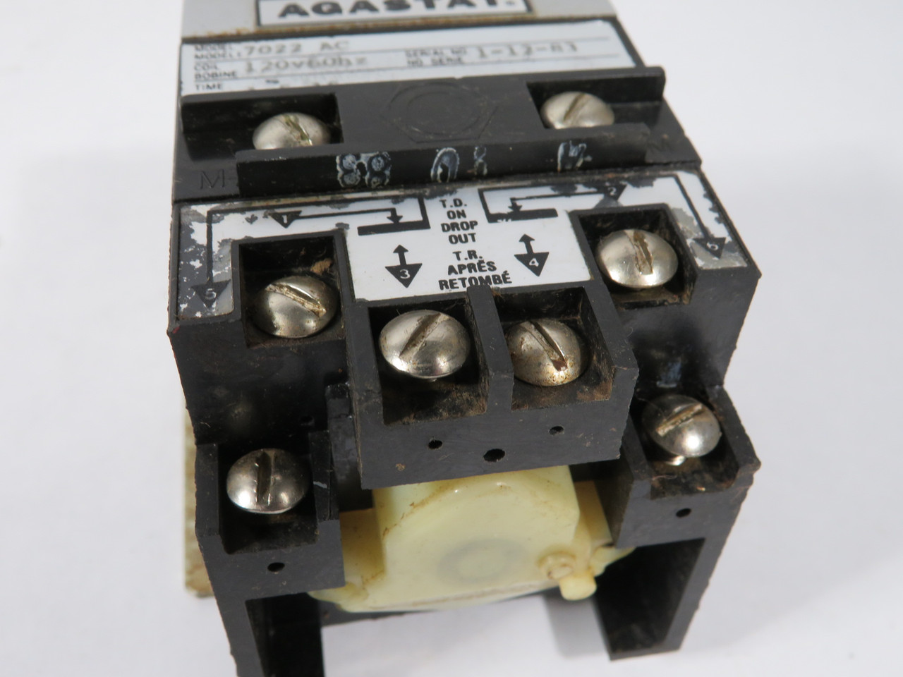 Agastat 7022AC Off-Delay Timing Relay 1.5-15sec 120V 60Hz 10A NO DIAL KNOB USED