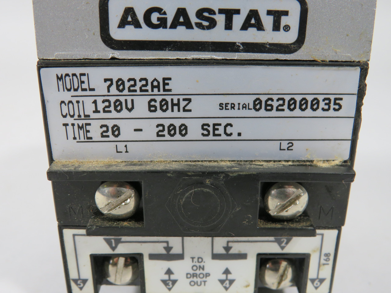 Agastat 7022AE Off-Delay Timing Relay 20-200s 120V 60Hz LOOSE DIAL KNOB USED