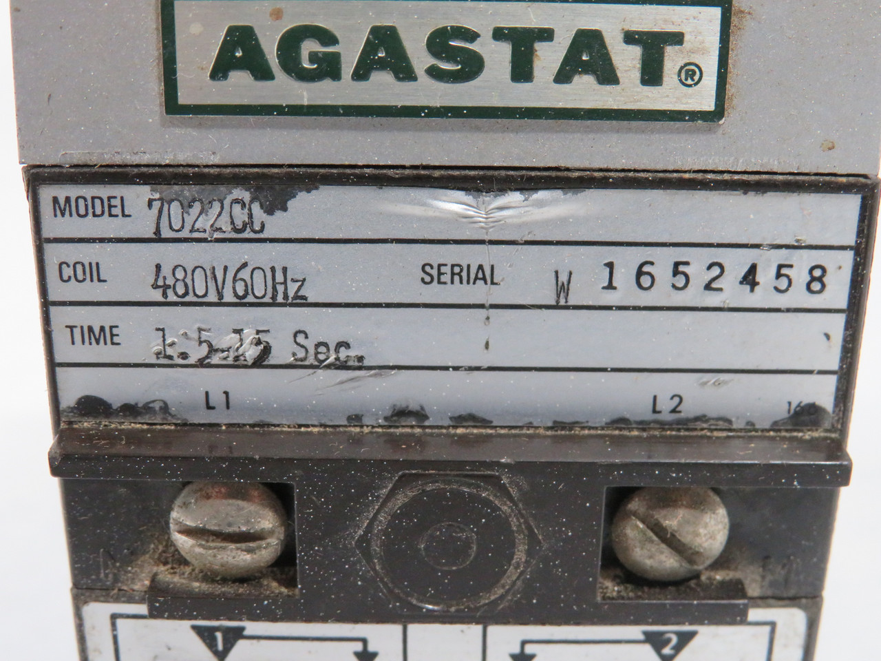 Agastat 7022CC Off-Delay Timing Relay 1.5-15sec 480V 60Hz RUST ON SCREWS USED