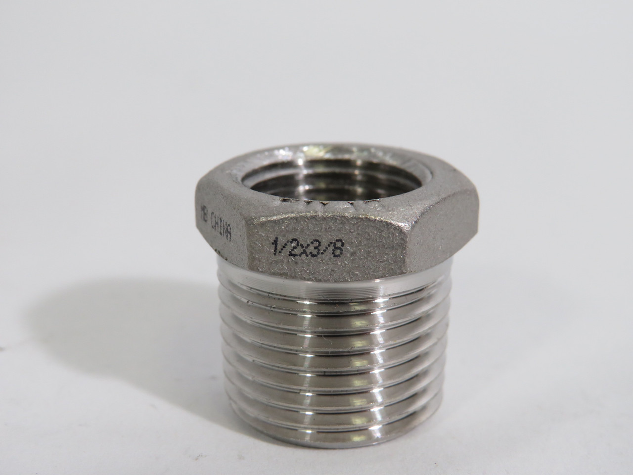 Generic 1/2x3/8 Threaded Hex Bushing 1/2" NPT x 3/8" Female Forged Steel USED
