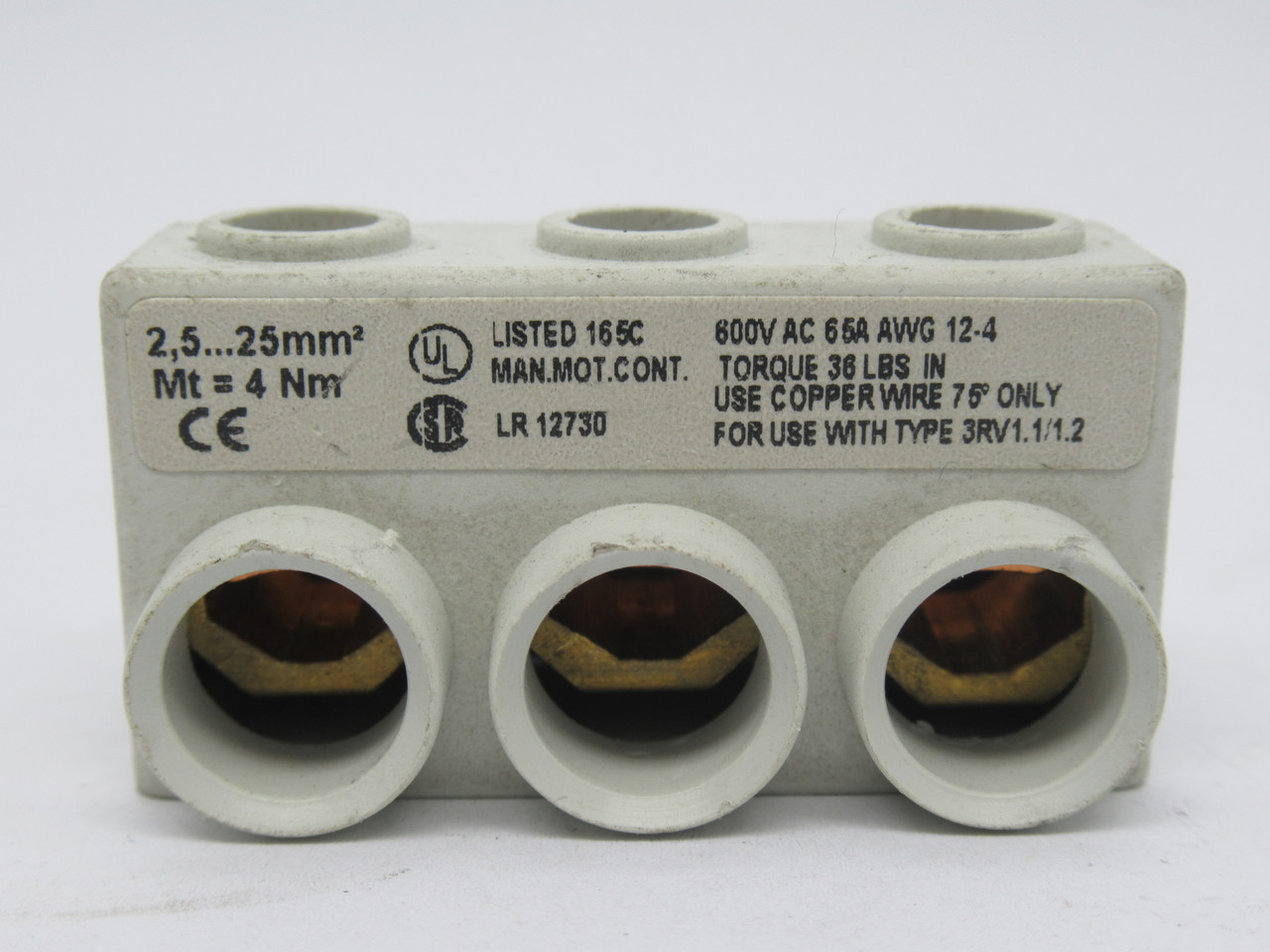 Siemens 3RV1915-5A 3-Pole Busbar 690V 63A 36Lbs Torque AWG 12-4 USED