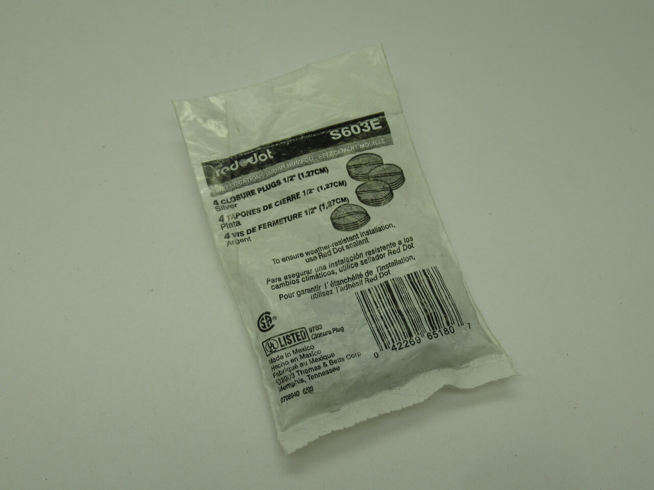 Thomas & Betts S603E Red Dot Closure Plugs 1/2" 1.27cm 4-Pack NEW