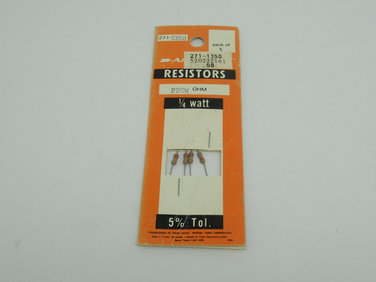 Archer 271-1350 Resistor 220k Ohms 1/4 W *LOT OF 4* NEW