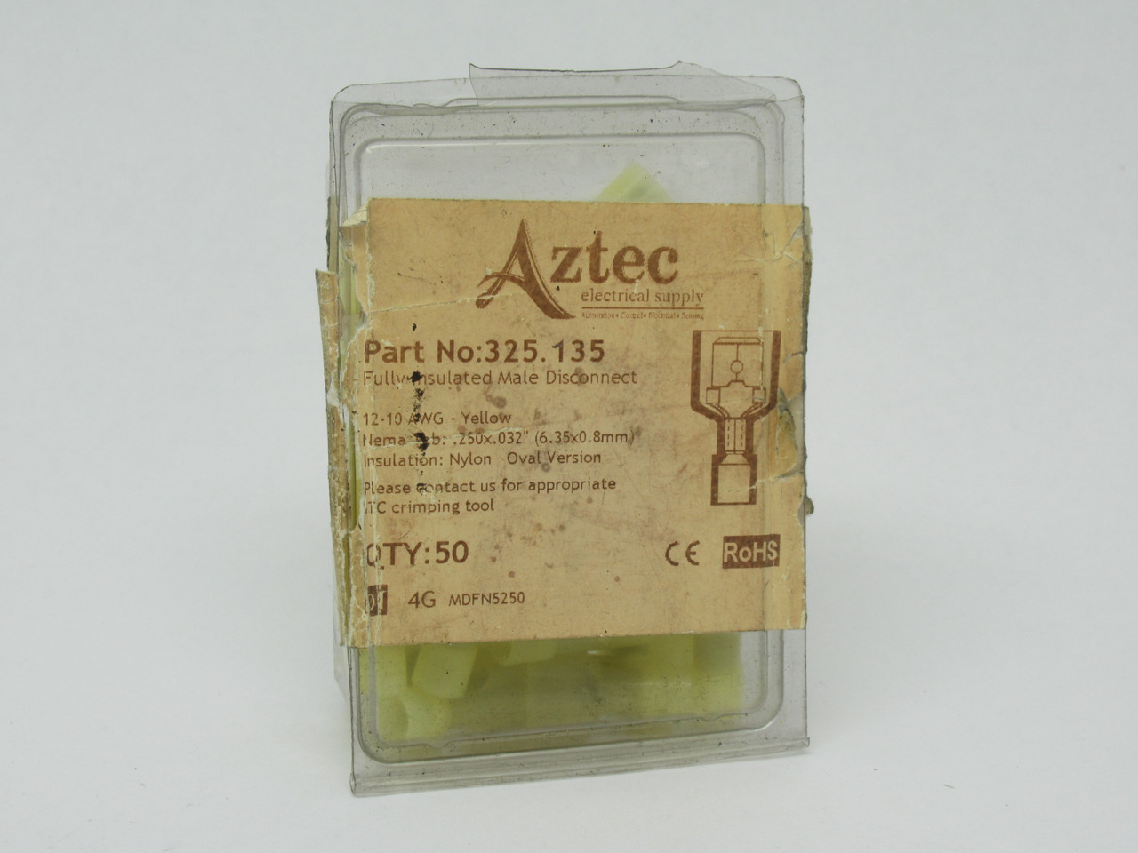 Aztec 325.135 Fully Insulated Male Disconnect 12-10AWG Yellow *LOT OF 40* NEW