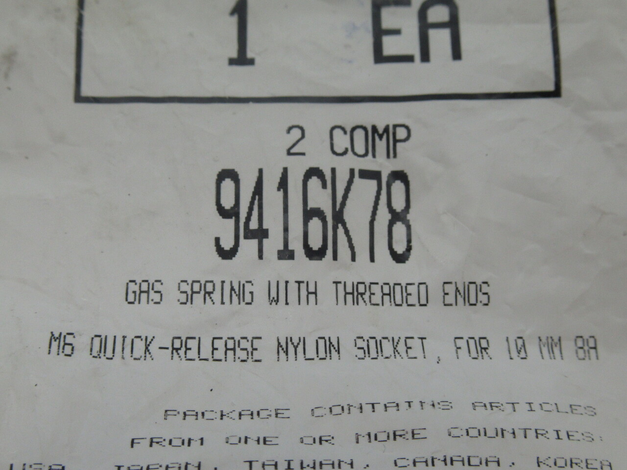 Generic 9416K78 Gas Spring End Fittings M6 Quick Release Nylon Socket NWB