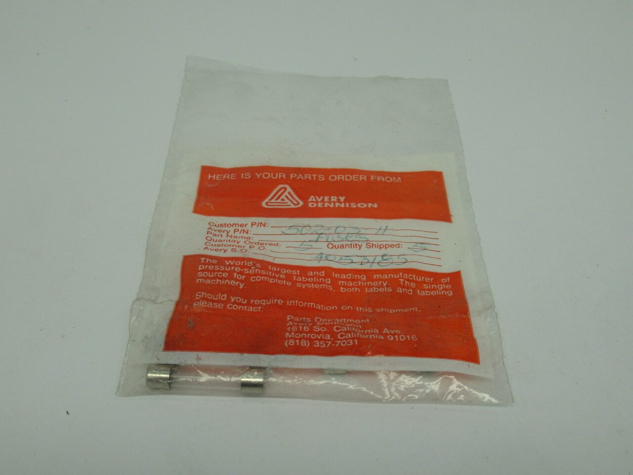 Avery Dennison 502-03-11 Fuse 2A 250V *5-Pack* NWB