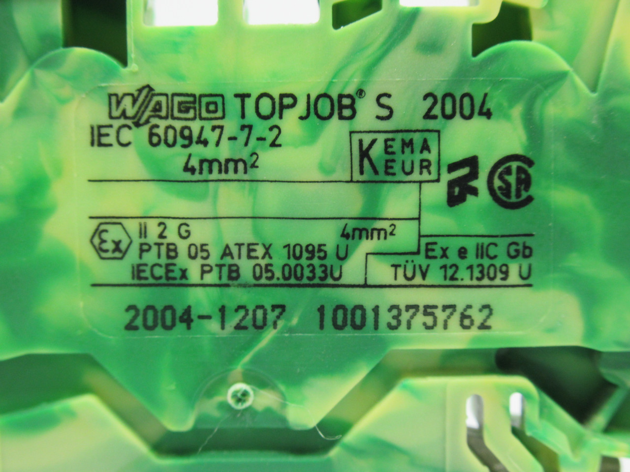 Wago 2004-1207 TOPJOB Terminal Block Green/Yellow 2 Conductor 4mm2 USED