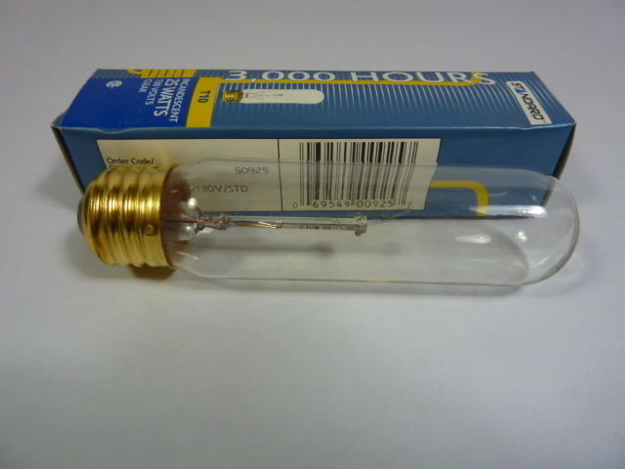 Standard 50925 Incandescent Bulb 25W 130V 3000 Hrs Clear T10 Bulb E26 Base NEW