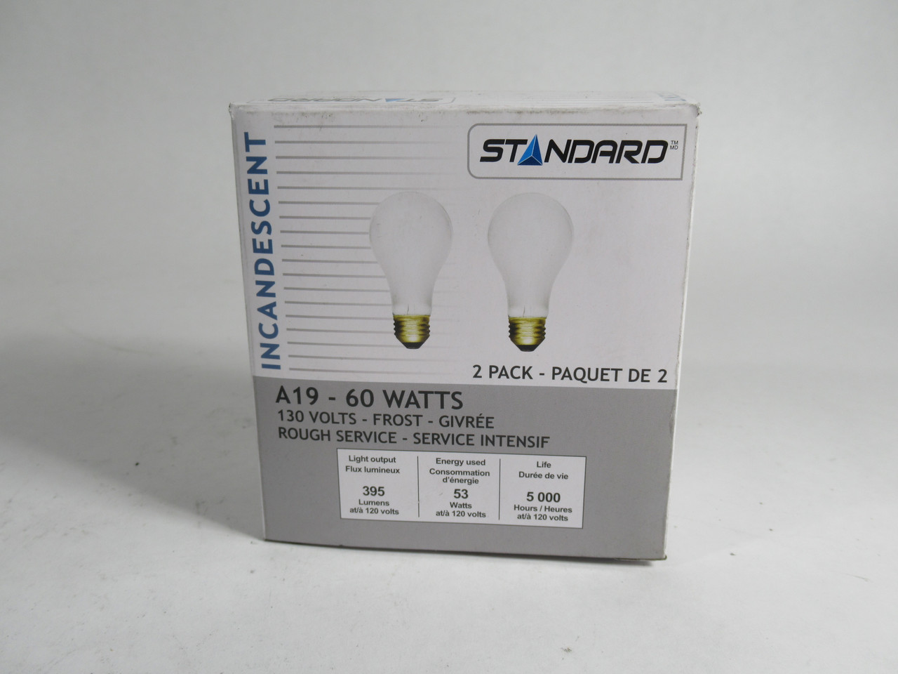 Standard 61800 A19 Incandescent Bulb 60 Watts 130V *2-PACK* NEW