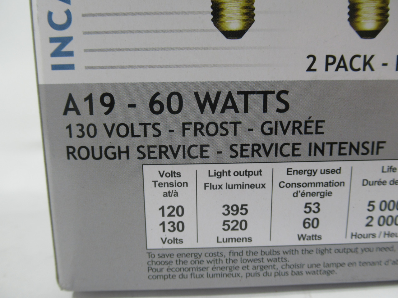 Standard 61800 A19 Incandescent Bulb 60 Watts 130V *2-PACK* NEW