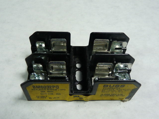 Bussmann BM6032PQ Fuse Block 20A 600V 2-Pole USED