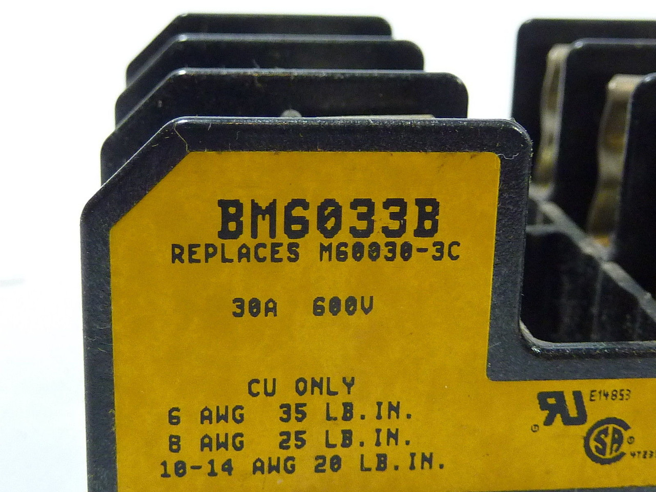 Bussmann BM6033B Fuse Block 30A 600V 3P USED