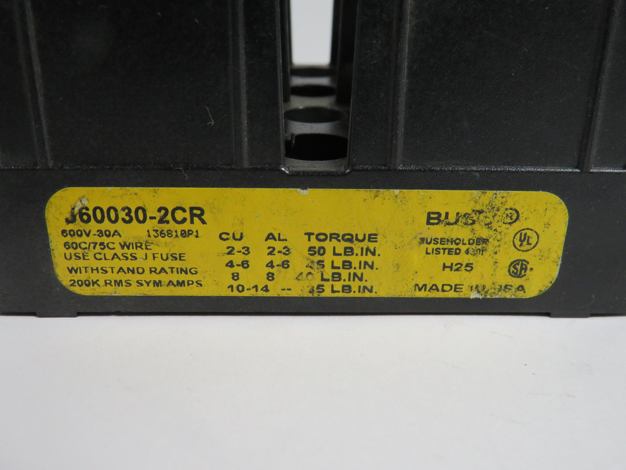 Bussmann J60030-2CR Fuse Holder 30A 600V 2P USED